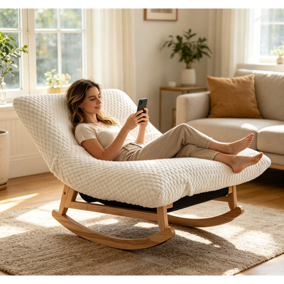 Bean bag rocking chair for Adults with Solid Wood Frame,Accent Armless Lazy Sofa