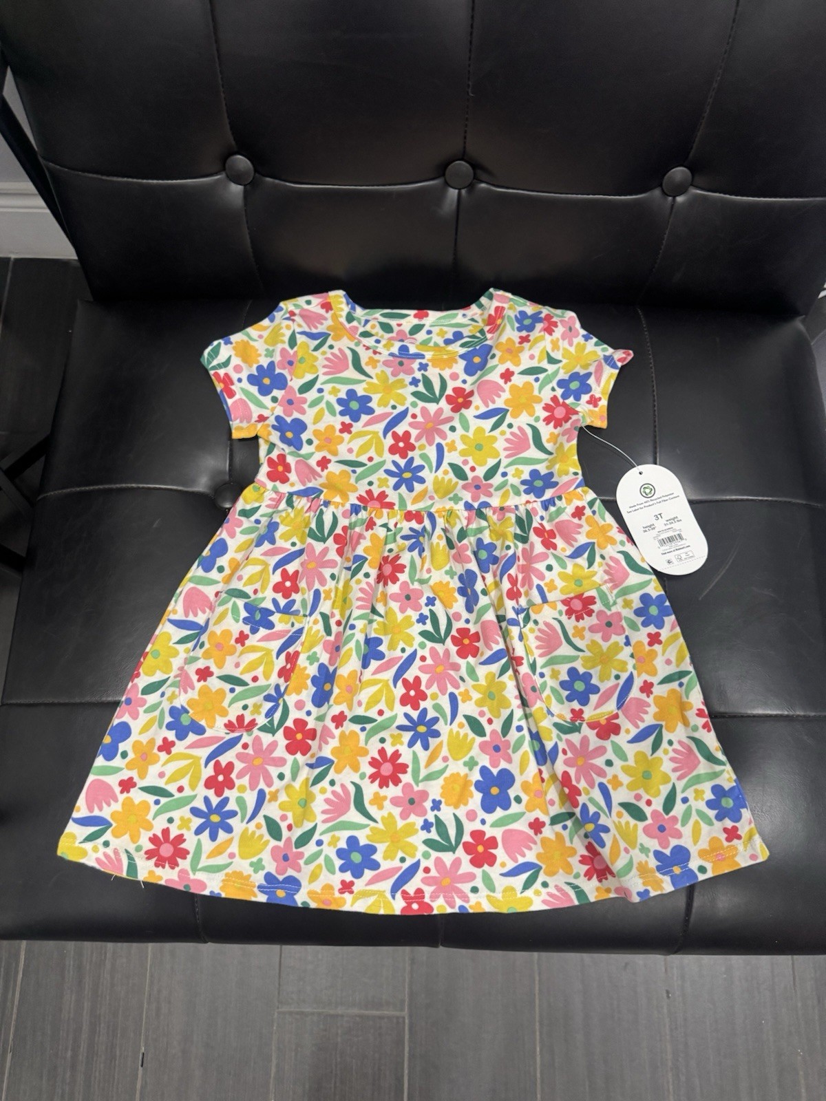 Wonder Nation Toddler Girls Floral Short Sleeve Dress White Multi Color Size 3T