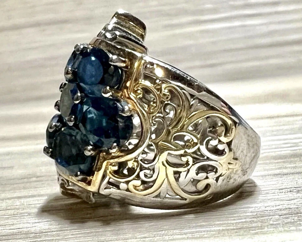 Gems En Vogue Three-Row London Blue Topaz Wide Band Cluster Ring, Size 5 - Image 3 of 4