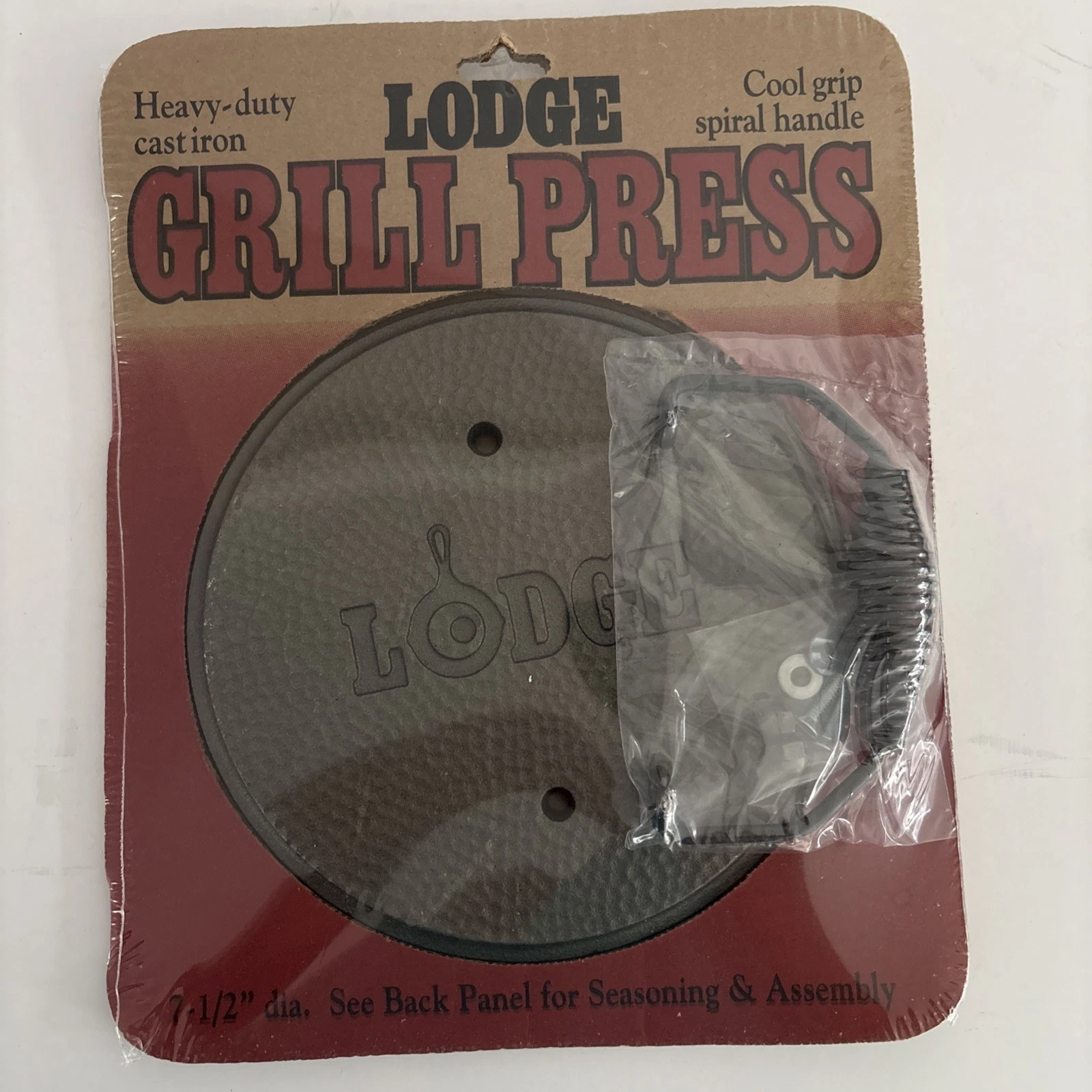 Lodge Cast Iron 7.5" Grill Press - Cool Grip Handle - New