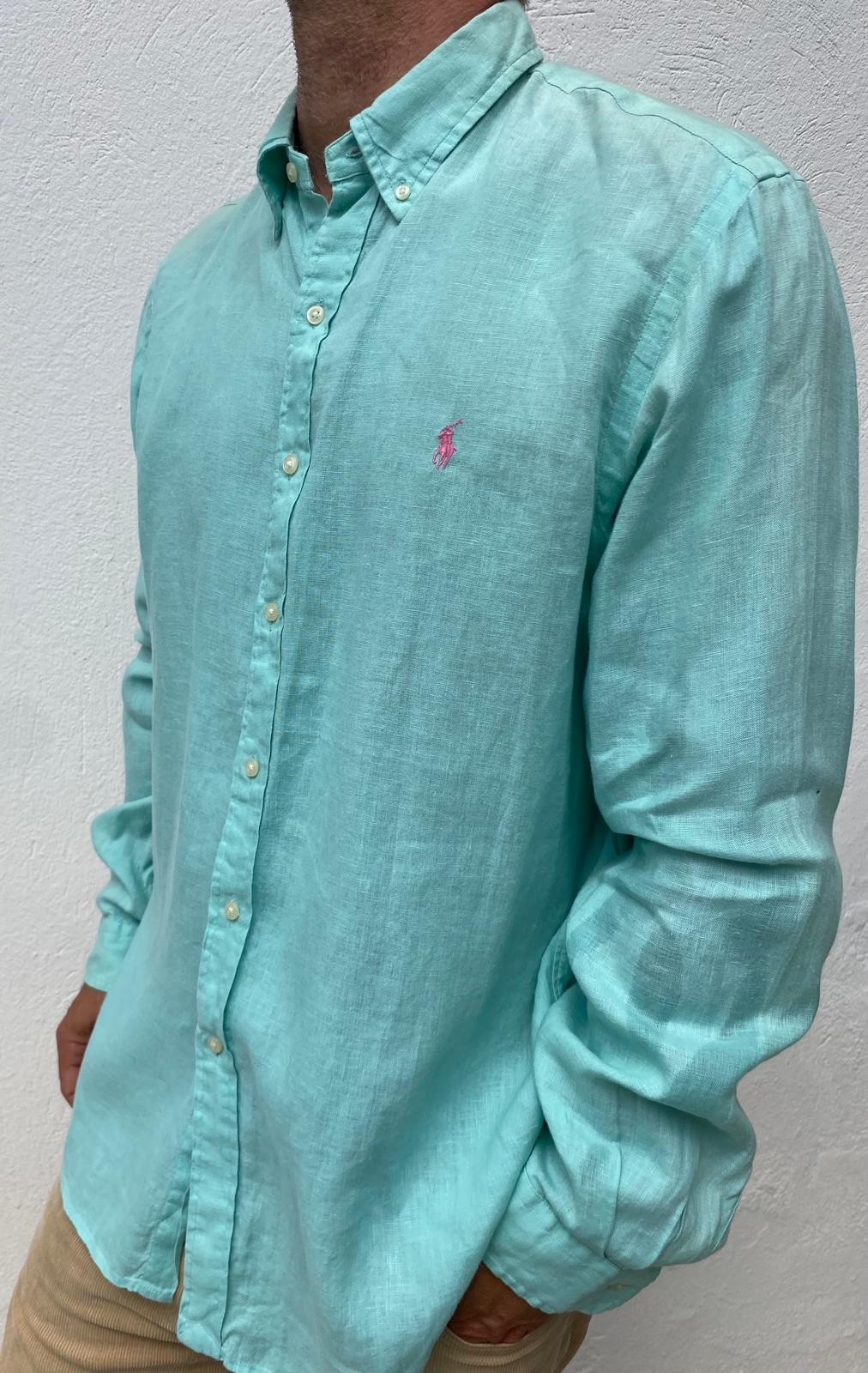 Ralph Lauren Men's Green Linen Shirt Size 42 UK Vintage RRP £150 image 6