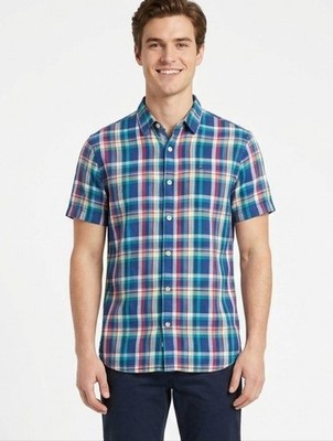 Hilfiger Denim Men s L Plaid Short Sleeve Button-Down Shirt Cotton Vintage Style