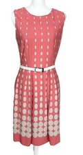 Tahari ASL Sheath Dress Polka Dot Coral Tan Sleeveless Belted Career Office 6