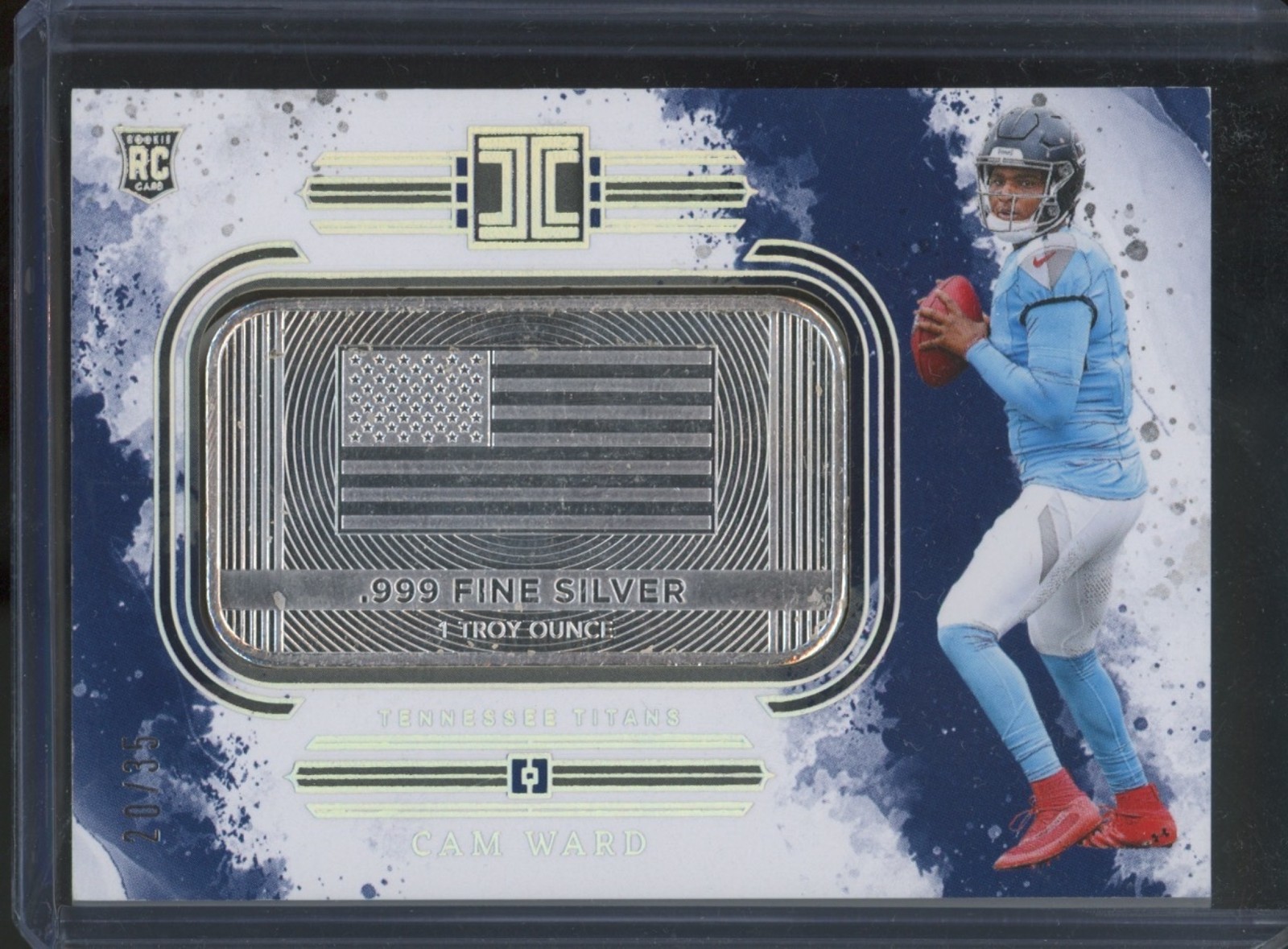 2025 Panini Impeccable Cam Ward #1 RC USA Flag 1 Troy Ounce Silver Bar /35