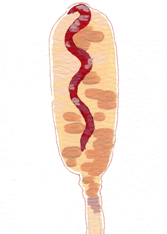 ACEO Acrylic Art Card - Corndog with Ketchup - Food 2.5x3.5