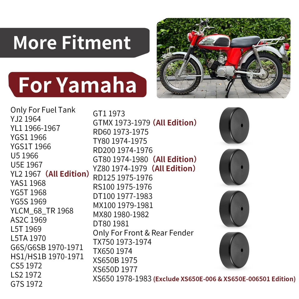 Amortiguador de montaje en tanque de combustible x4 122-24181-00-00 para Yamaha G6S/G6SB HS1/HS1B 1970-1971 Foto 4 de 4