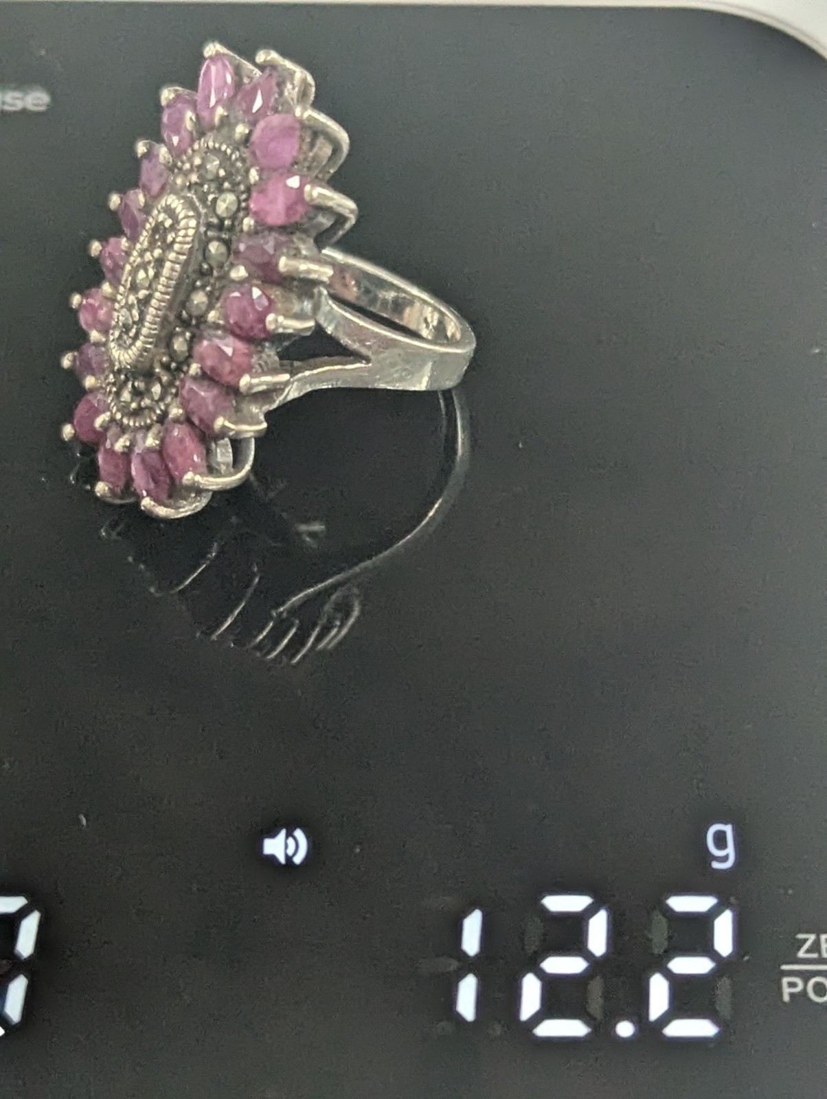 925 Sterling Silver Ruby Quartz & Marcasite Ring … - image 6