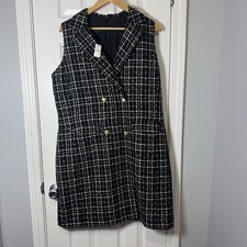 Talbots Tweed Jacket Dress size 16 NWT Black White Sleeveless Lined