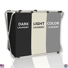 180L 3-Section Collapsible Laundry Basket - Black Hamper for Clothes & Blankets