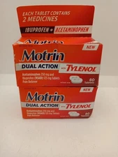 (2)Motrin Dual Action Tylenol Pain Reliever 160 Tabs total EXP5/2026