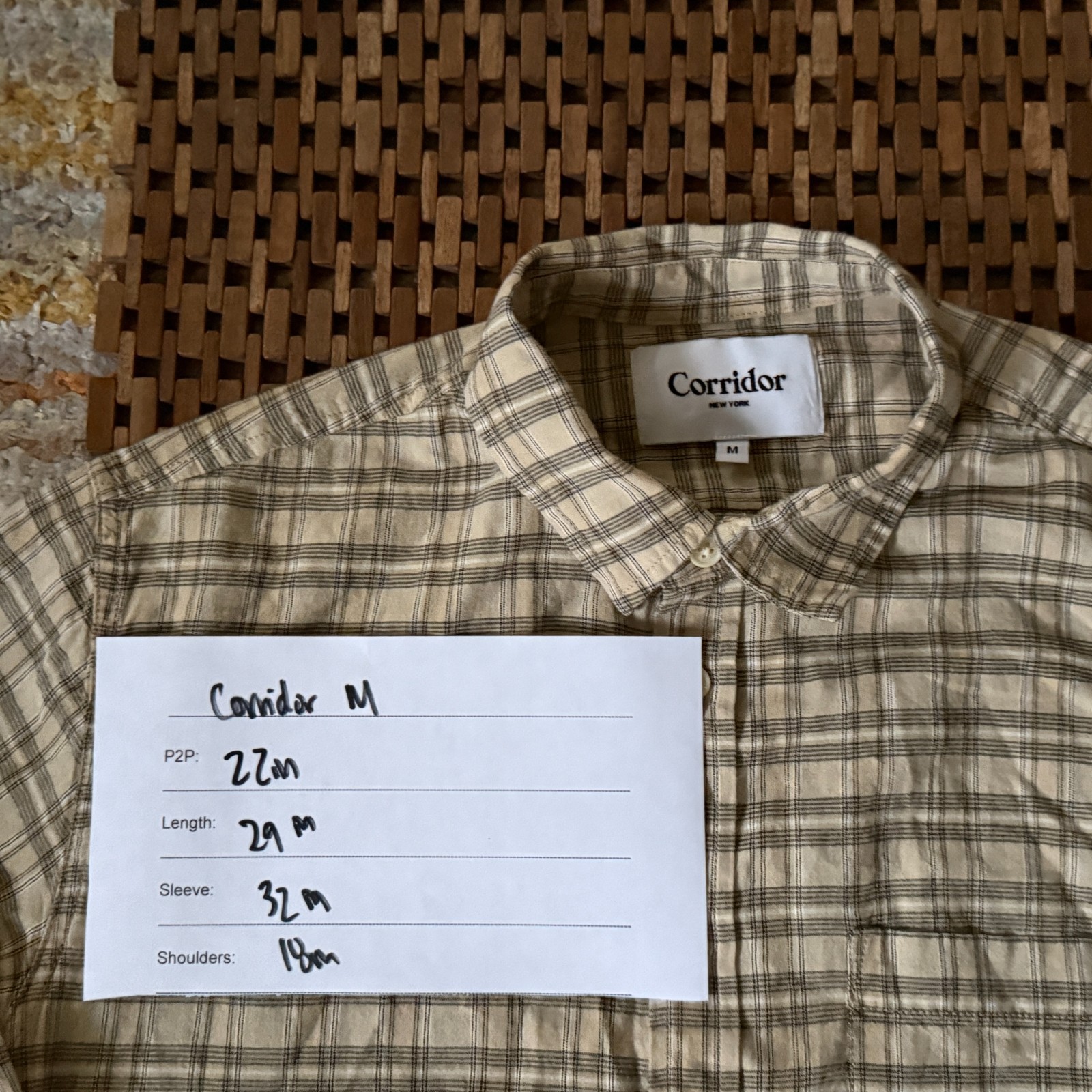 Corridor NYC Tan Check Button Down Work Shirt Men… - image 3