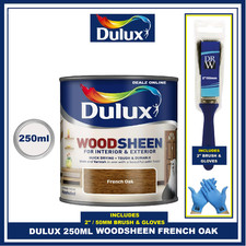 Dulux Woodsheen French Oak 250ml Wood Stain Varnish FREE BRUSH & GLOVES