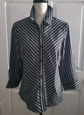 Notations Blouse Women's M Black Women's Diagonal Stripe  3/4 Sleeve  NWT