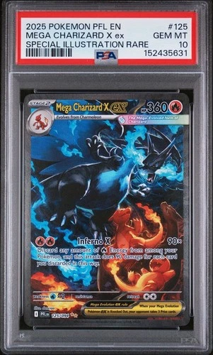 2025 POKEMON PFL EN-PHANTASMAL FLAMES #125 MEGA CHARIZARD X EX PSA 10