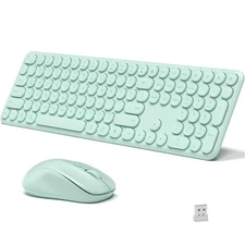 Wireless Keyboard And Mouse Combo 110 Round Quiet Keys Optical Mouse Green