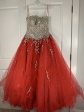 Morilee 97135 “Paparazzi” Prom Dress Size 4 Red Crystal Beaded Tulle Ball Gown