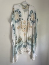 Boho Tassel Fringe Kimono Cardigan Sheer Floral Medallion Coverup one size