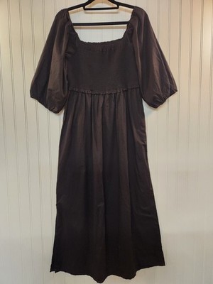 Free Assembly Women's Black 100% Organic Cotton Peasant Smock Maxi Dress  Size M | eBay