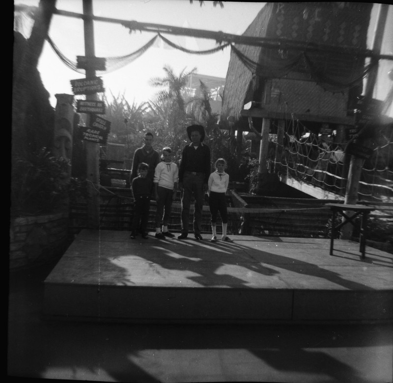 Vintage Oversized Photo Negative Cowboy Kids Amusement Park Earthquake 1940's