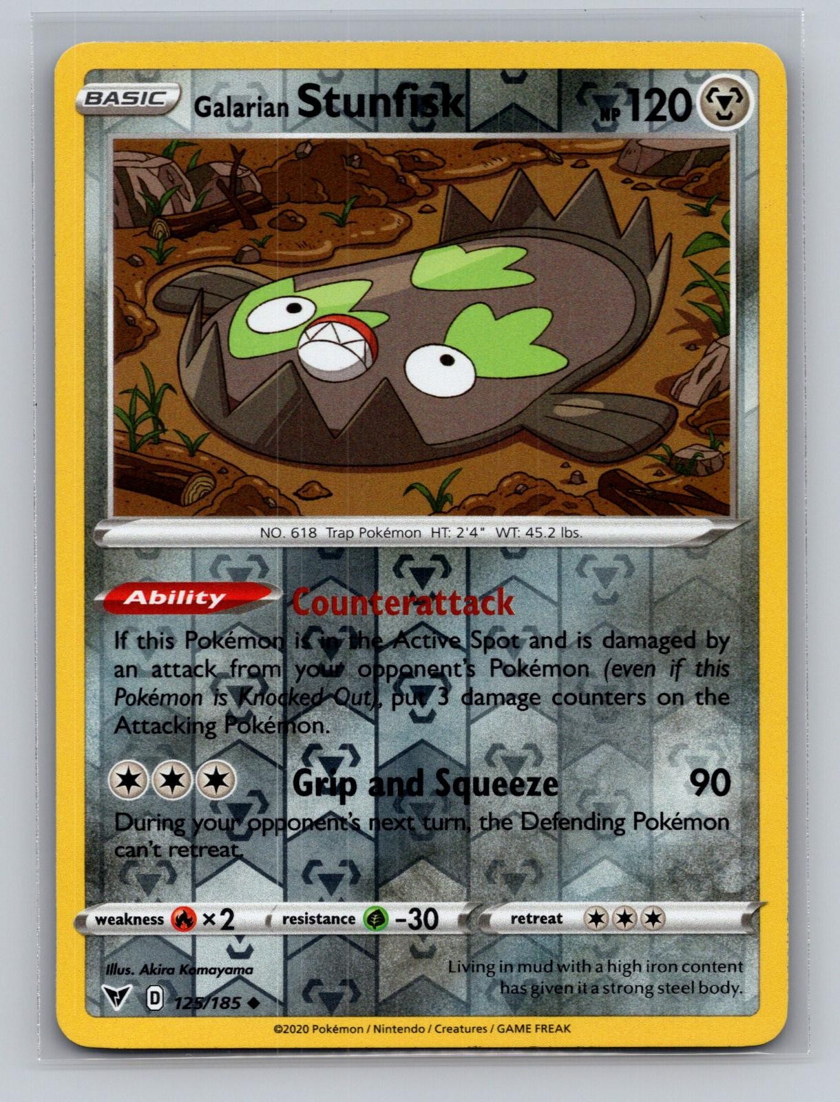 Galarian Stunfisk 125/185 Uncommon Vivid Voltage Pokemon Reverse Holo Near Mint