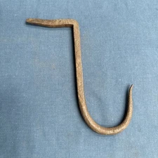 Vintage Antique Primitive Blacksmith Hand Forged Wrought Iron Drive-in Beam Hook