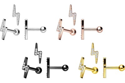 PIERCINGLINE  Piercing Stecker Titan Ohrpiercing BLITZ + EINGEFASSTE KRISTALLE