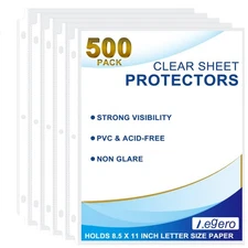 500 Pack Clear Sheet Protectors, 8.5 x 11 inch Page Protectors for 3 Ring Bin...