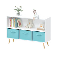 Children's Book Display  Toy Storage Kids Bookcase White/Blue W/Fabric Drawers