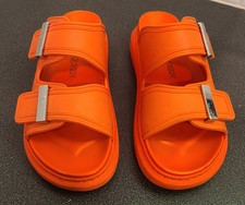 Electric Orange Alexander McQueen Sandals Buckle Slides 7-8 Women, EU 37 1/2 M