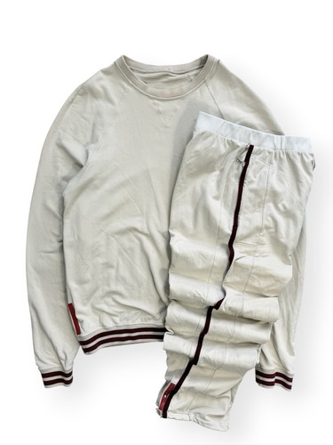 Prada Sport, Prada Sport Linea Rossa Cream Tracksuit Set Sweater & Pants Made in Italy