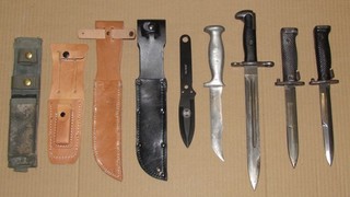 5 old vintage military bayonet combat knives knife & 4 sheaths junk lot