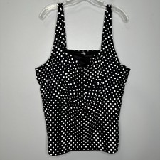 Lands  End Women  s Black Polka Dot 1 Piece Tankini Top Size 26W BNWOT  497838