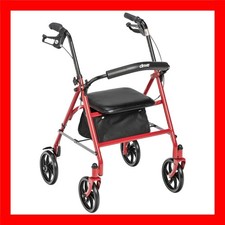 Drive Medical Four Wheel Rollator Rolling Walker with Fold Up Removable Back Sup