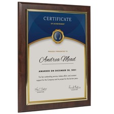 10.5 x 13" Certificate Display Plaque - Offered in Coated Cherry Wood with an 8.