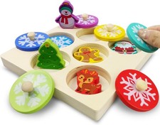 Christmas Wooden Peg Puzzles for Toddlers Montessori Educational Toy Kids Gifts