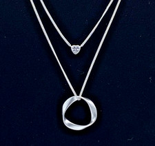 Sterling Silver 925 Layered CZ Heart Pendant Necklace 16   3  Extender NWT