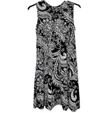 Cynthia Rowley Paisley Shift Dress Black White Sleeveless Stretch S