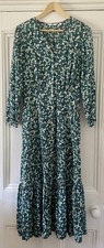 Uniqlo Women’s Teal Blue White Floral Long-Sleeve Frill Maxi Dress M UK 12 EU 40