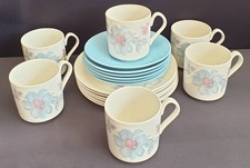 Blue/Grey/Pink Johnson Brothers Snowhite Sundance Trios Cups Saucers Plates