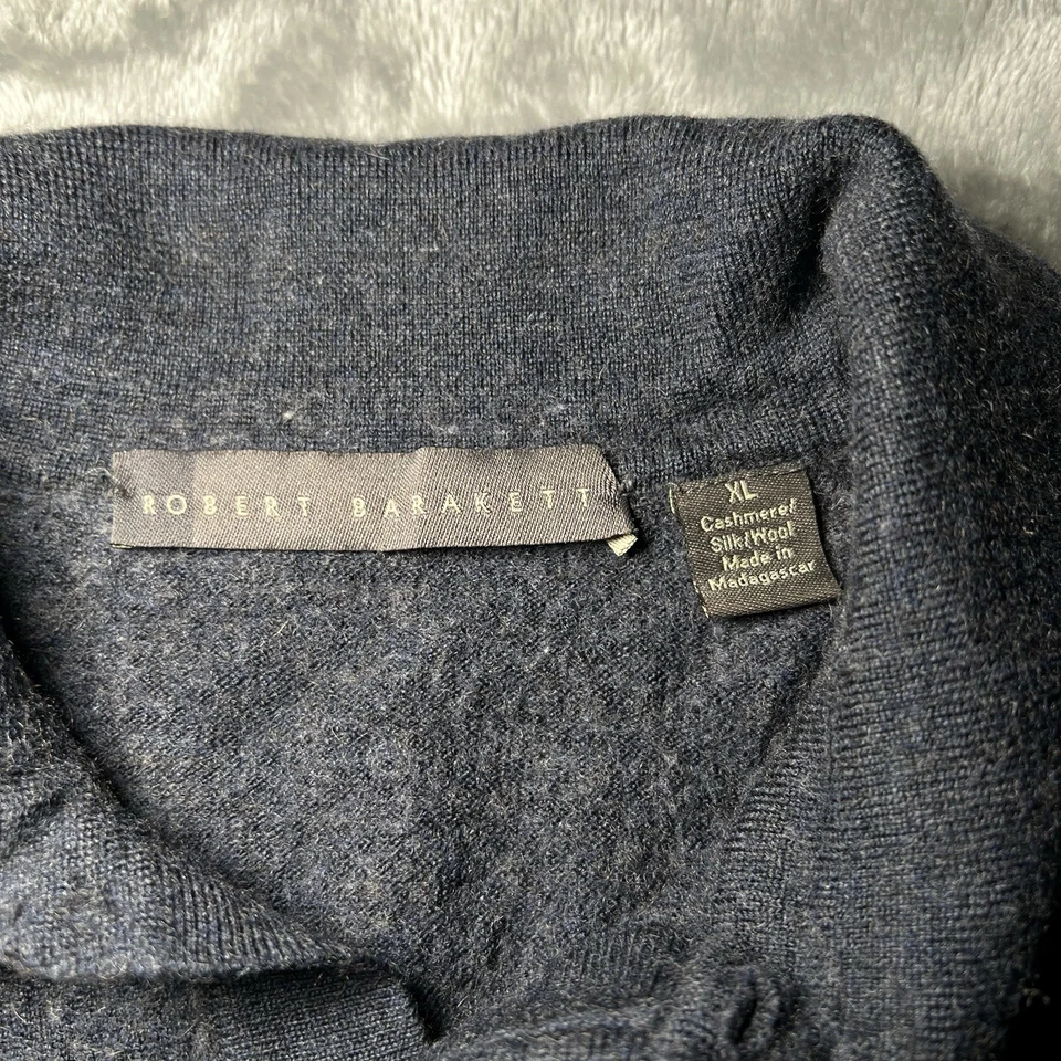 Camisa Robert Barakett Hombre Talla XL Azul Lana Merino Cachemira Polo Lujo Foto 3 de 4