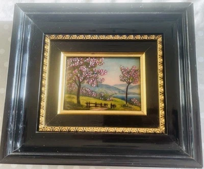 Tableau peinture en émaux D Art De Limoge signé Christianne Raclot Le Printemps - Photo 1/4