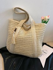 Stroh Handtasche Tasche Schultertasche mit Reißverschluss Umhängetasche