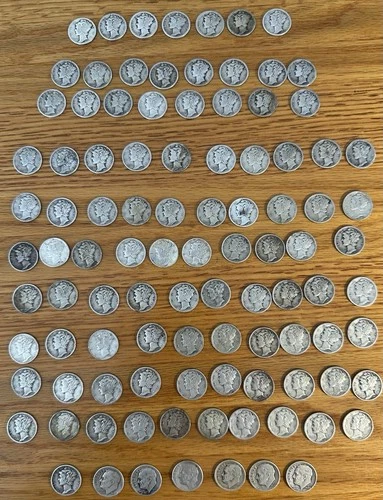 Mercury Dimes $10 Face Value 90% Silver 2 Rolls 100 Silver Coins Bulk Lot READ