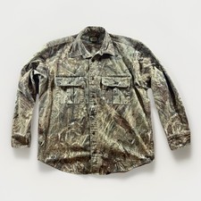 VTG Cabela's Mossy Oak Duck Blind Camo Shirt Double Pocket Long Sleeve Hunting