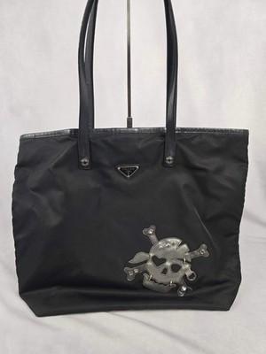 Prada Tessuto Nylon Black Skull Tote
