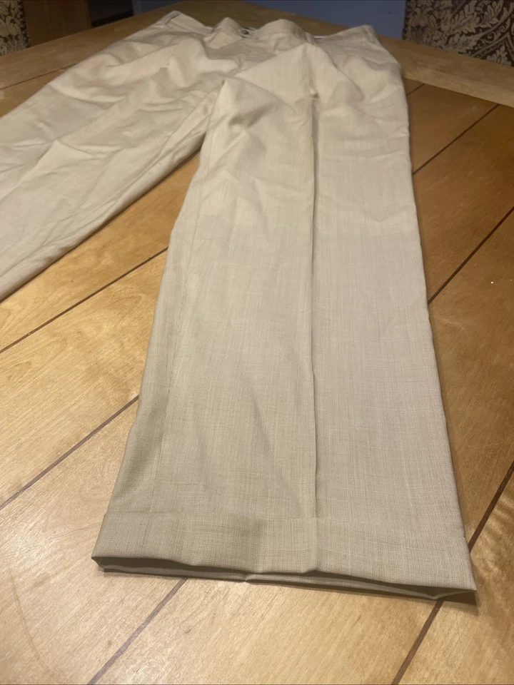 Pantalones de vestir Hickey Freeman para hombre 34 tostados plisados con puños 100 % lana hechos en Italia Foto 2 de 4