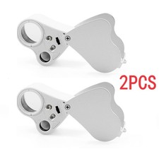 2Pcs 30x 60x Jeweler Loupe Dual lenses Band Light Antique geology Magnifier e