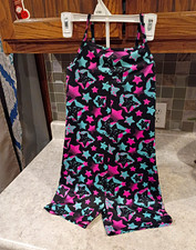 Girls Sleeveless Star Print Leotard Unitard, Multi-Color Polyester, 140