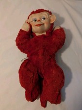Vtg 1950s Knickerbocker Toy Co. Sleepy Head, Rubber Faced Plush Stuffed Monkey.