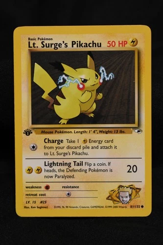 Lt. Surge's Pikachu 1st Edition 81/132 NM Gym Heroes Regular Common Pokémon TCG